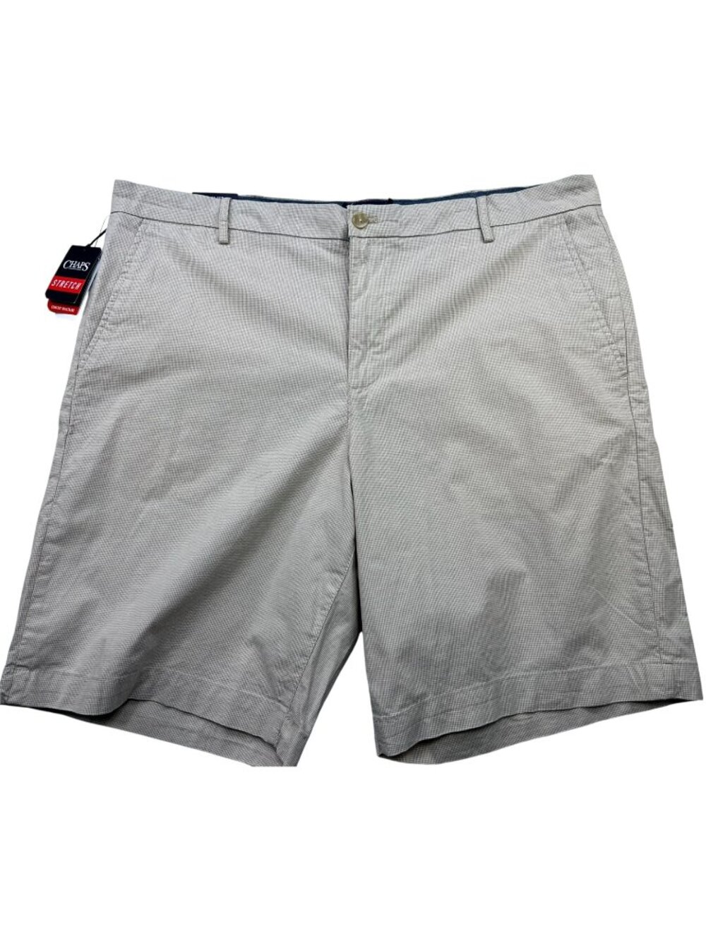 Chaps Men's Stretch Bermuda Shorts Flat-Front Size 42 Light Tan Houndstooth